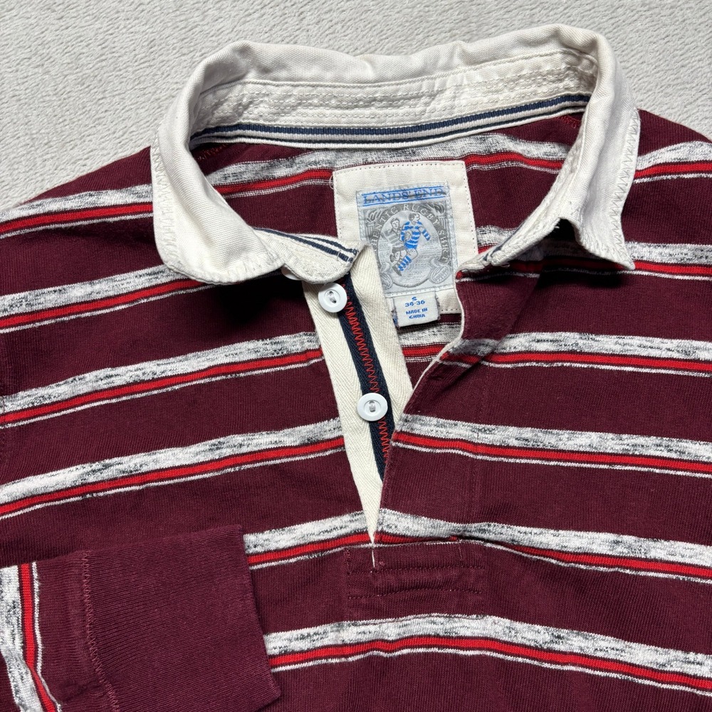 Lands End Rugby Shirt Mens S Authentic Rugby Maroon Striped EUC